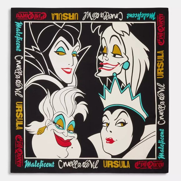 🥰 Disney X Coach Villains Print Silk Square Scarf - Picture 1 of 6